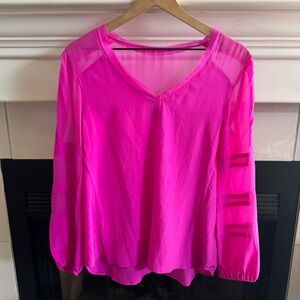 Nanette Lepore Fuchsia Pink 100% Silk Long Sleeve Top Size M